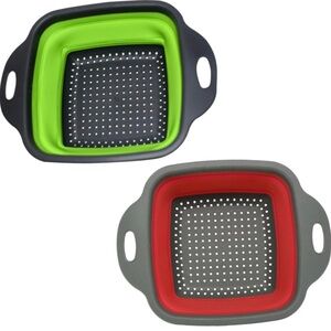 Collapsible Square Silicone Strainers - Green & Red